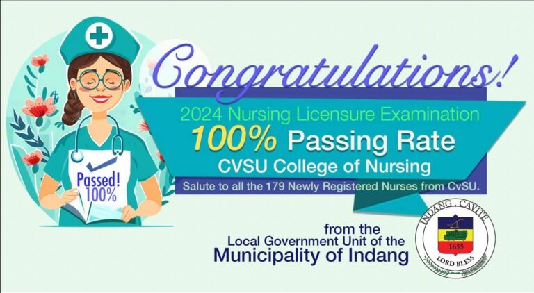 Congratulations to all the 179 Passers of the 2024 Nursing Licensure Examination making the Cavite State University – College of Nursing the top performing school in the exam.