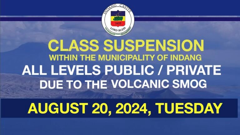 PUBLIC ADVISORY: WALANG PASOK SA LAHAT NG ANTAS NG PAARALAN SA BAYAN NG INDANG – AGOSTO 20, 2024, MARTES.