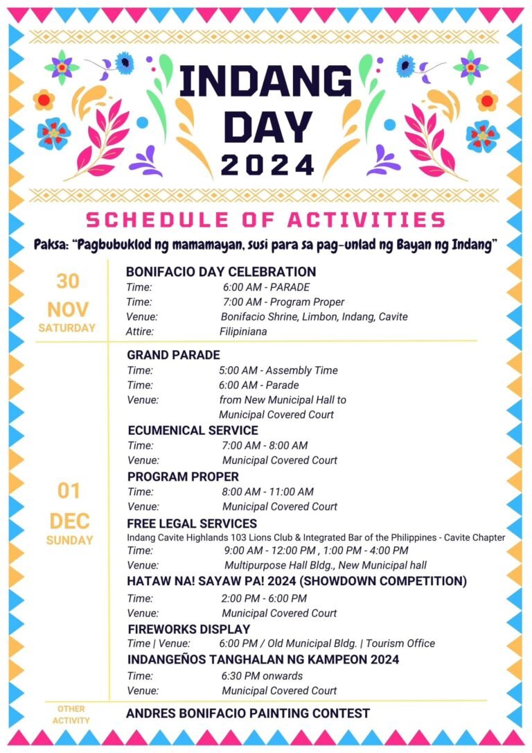 INDANG DAY SCHEDULE OF ACTIVITIES